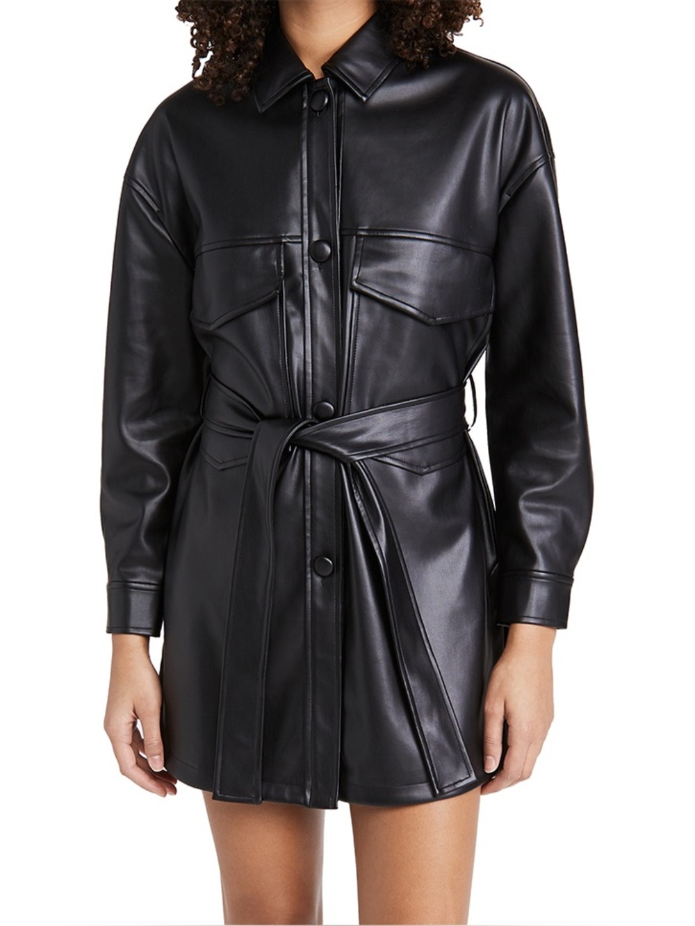 Zara Black Faux Leather Belted Shirt Jacket